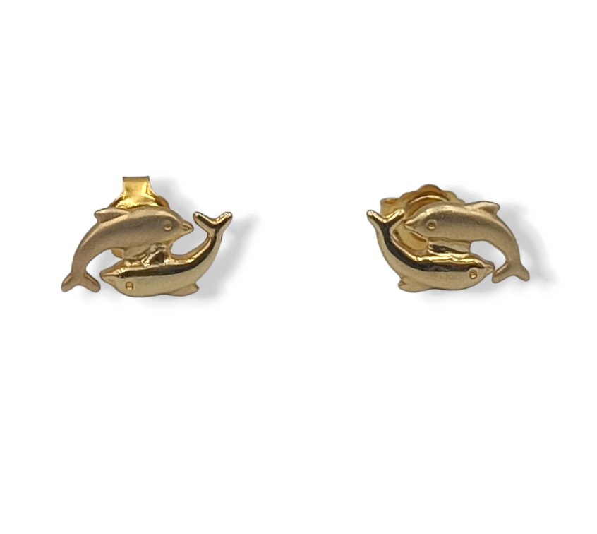 Gold Dolphin design matte and shiny earrings