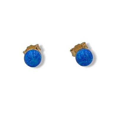 Gold earrings with blue synthetic Opal stones