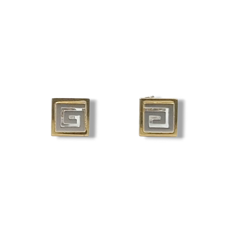 Gold two-toned Meander design matte and shiny earrings