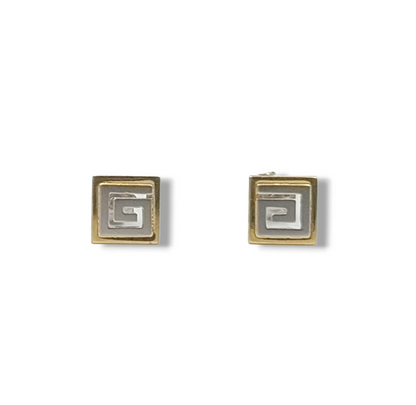 Gold two-toned Meander design matte and shiny earrings