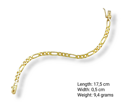 Gold Figaro 3+1 design chain bracelet
