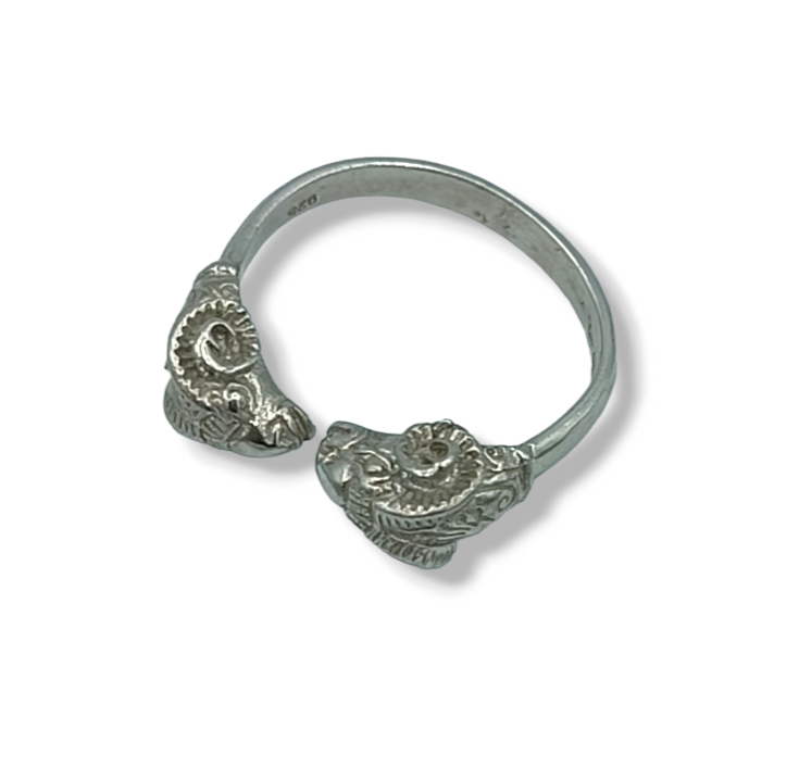 Silver Ram heads design ring