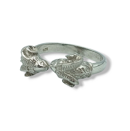 Silver Ram heads design ring