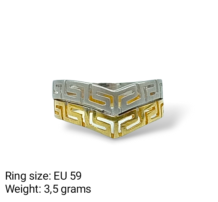 Silver two-toned Meander design matte and shiny ring