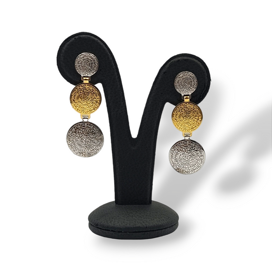 Silver two-toned Disc of Phaistos earrings