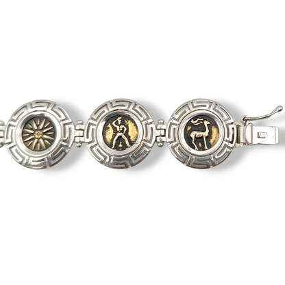 Silver 9 Greek scenes bracelet with Meander design