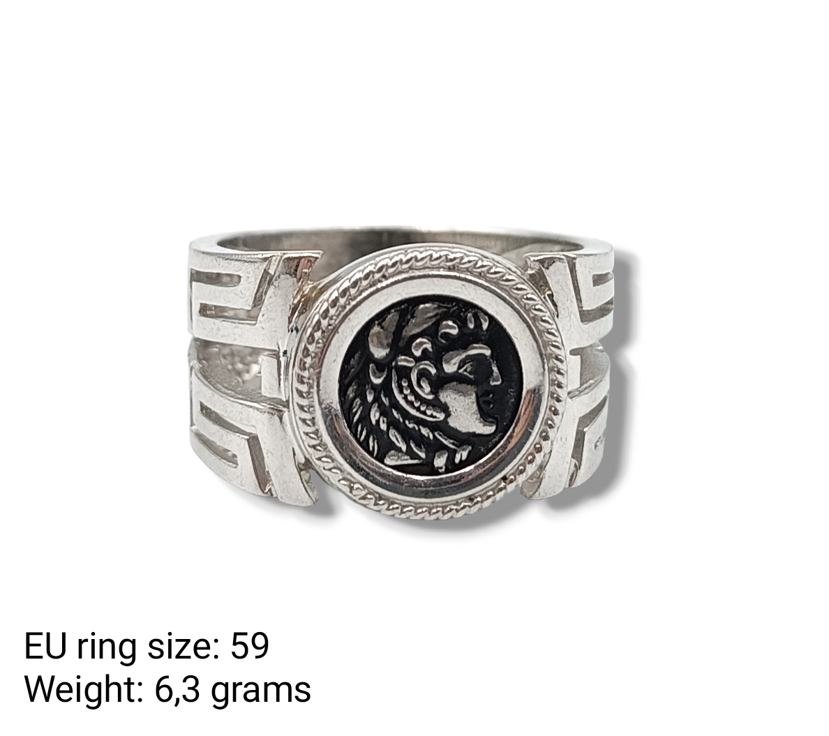 Silver Alexander the Great ring with Meander