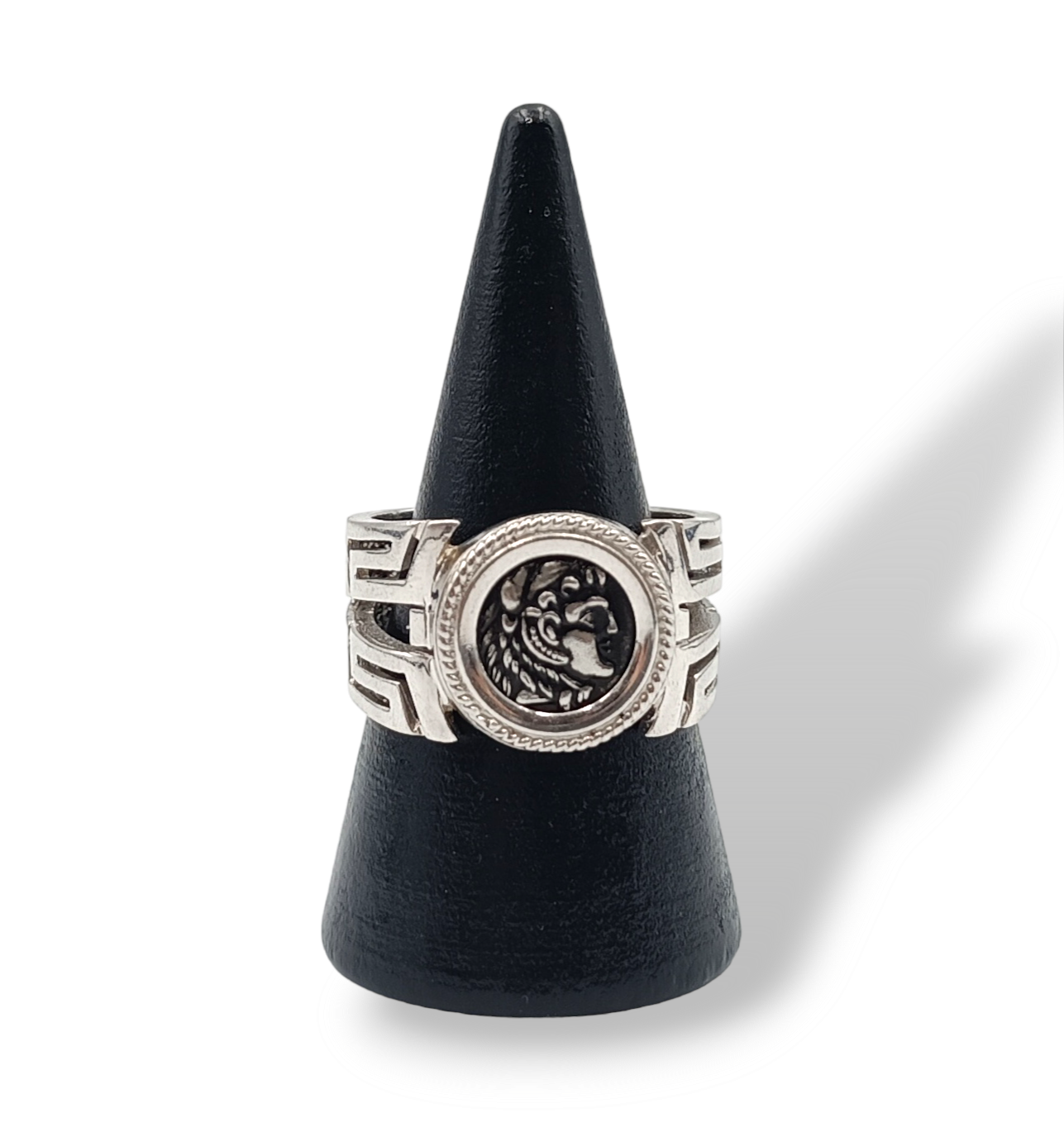 Silver Alexander the Great ring with Meander