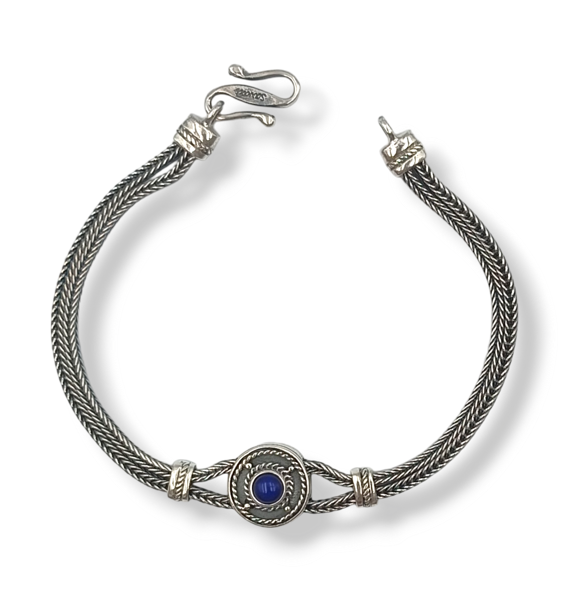 Silver byzantine style bracelet with Lapis Lazuli stone