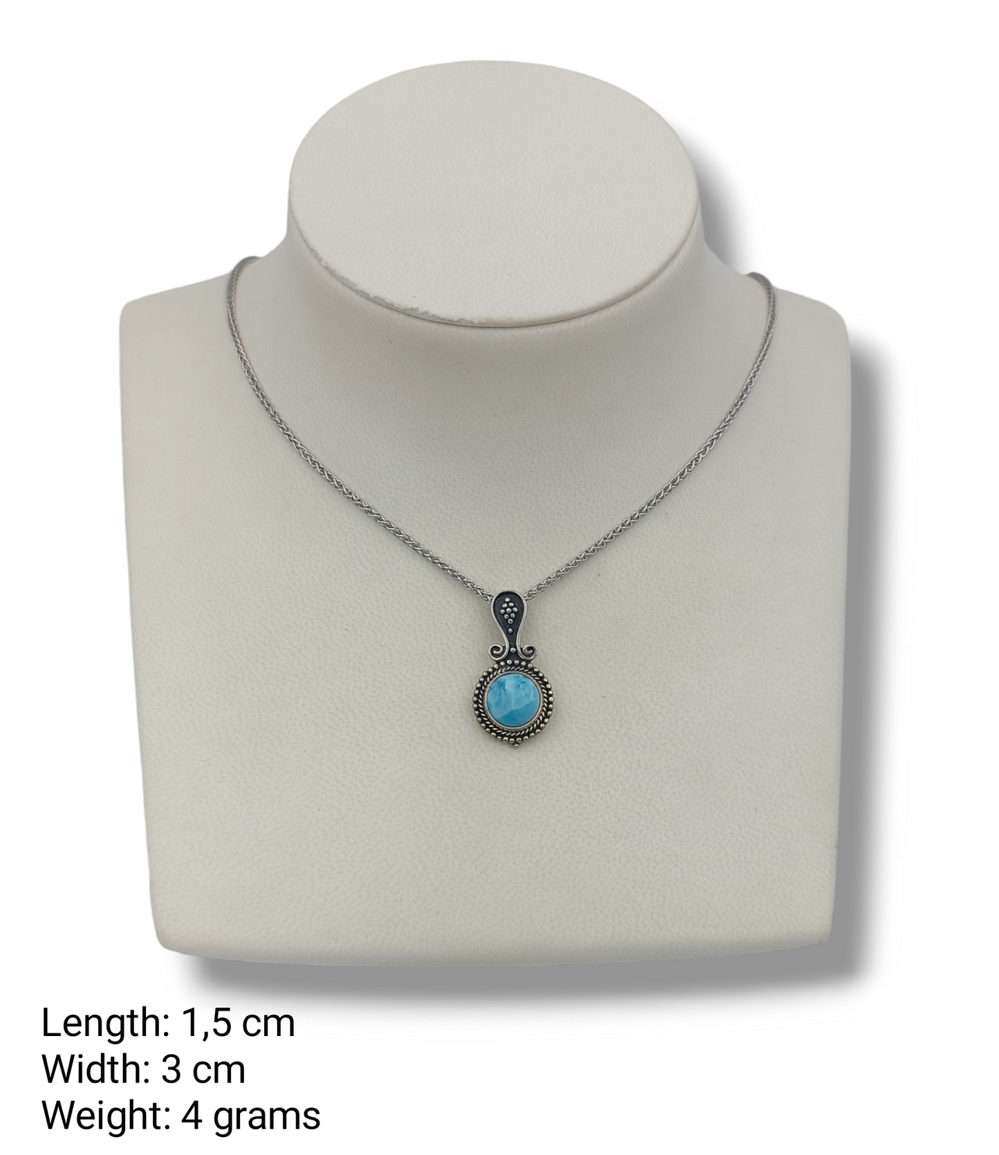 Silver Byzantine style pendant with Larimar stone