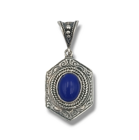 Silver byzantine style pendant with Lapis Lazuli stone