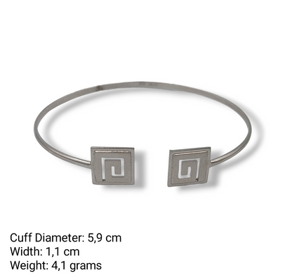 Silver Meander design matte and shiny cuff bracelet