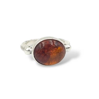 Silver byzantine style ring with Amber stone