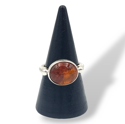 Silver byzantine style ring with Amber stone