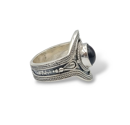 Silver byzantine style ring with Granada stone and Patine technique