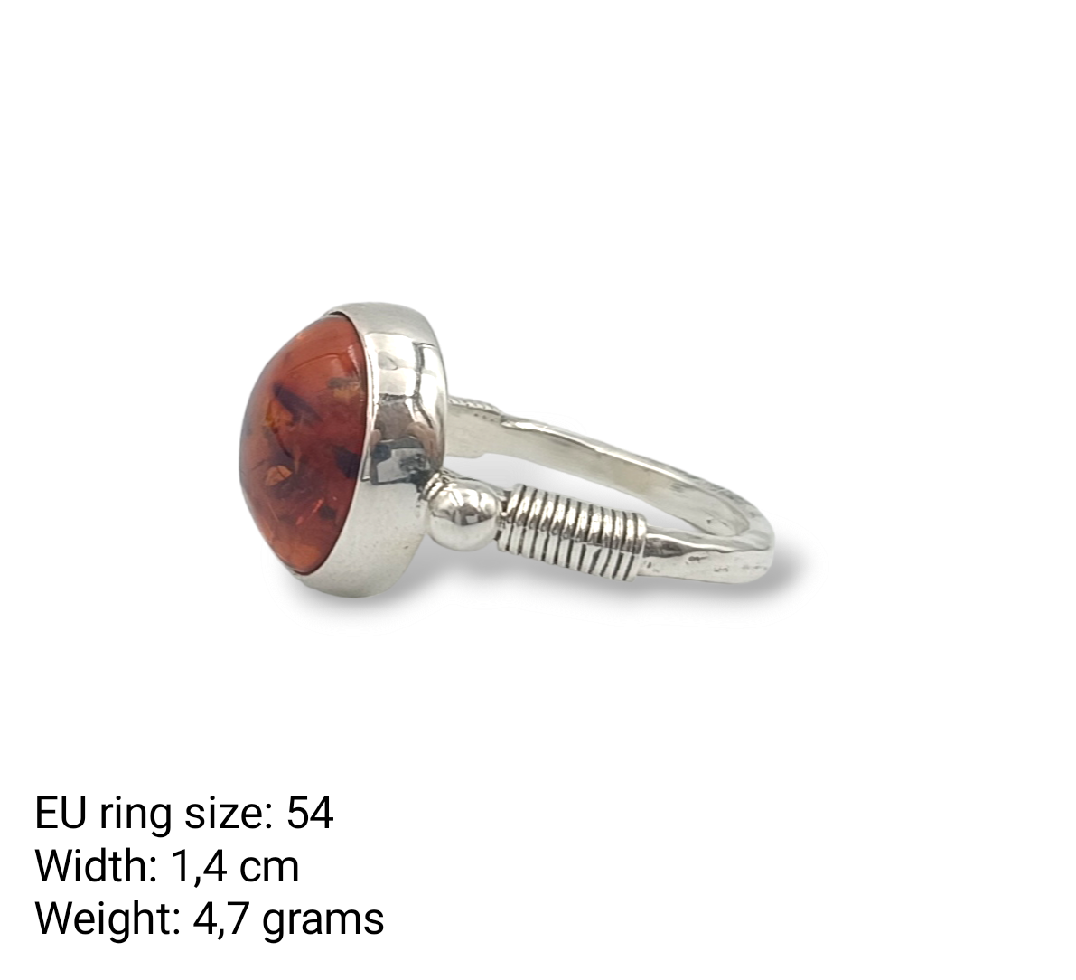 Silver byzantine style ring with Amber stone