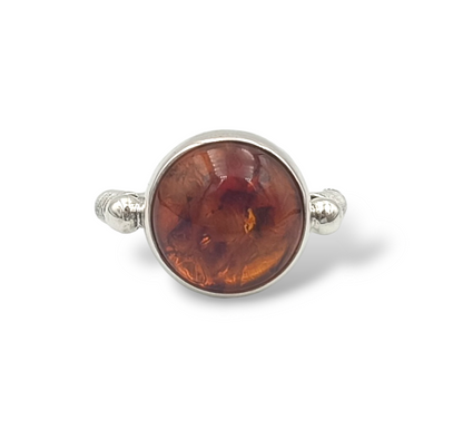 Silver byzantine style ring with Amber stone