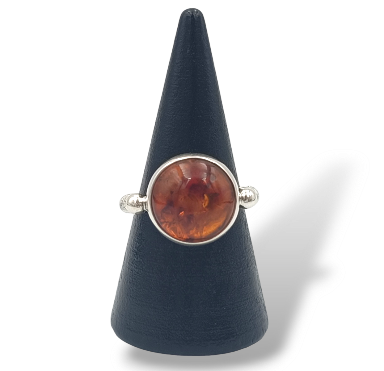 Silver byzantine style ring with Amber stone