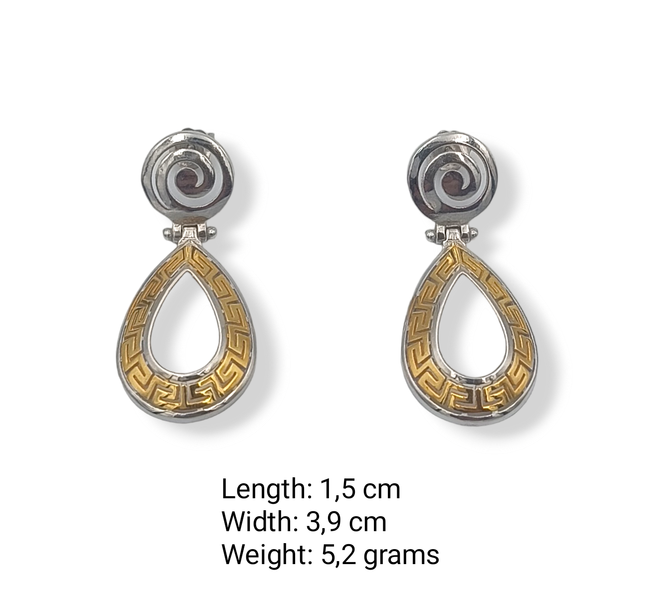 Silver two-toned Spiral and Meander design earrings