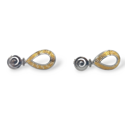 Silver two-toned Spiral and Meander design earrings