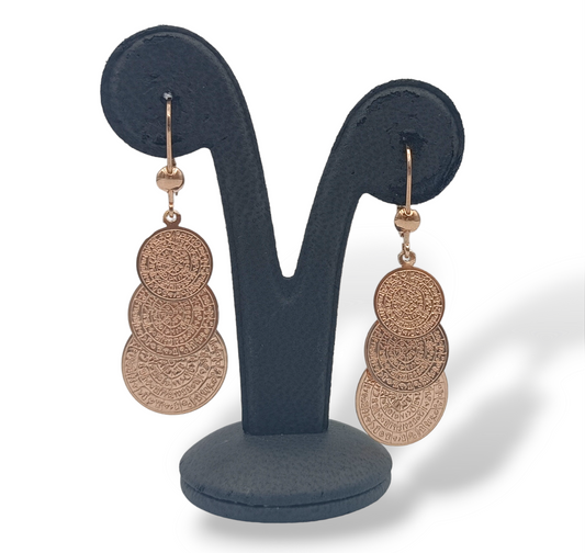 Silver Disc of Phaistos earrings rose Gold plated