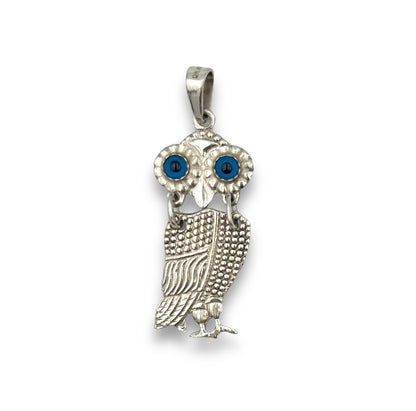 Silver Owl design pendant with synthetic stones