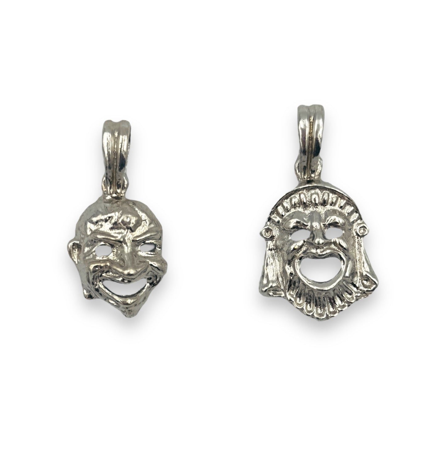 Silver ancient Greek tragedy and comedy masks pendants