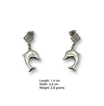 Silver Dolphin and Meander design earrings