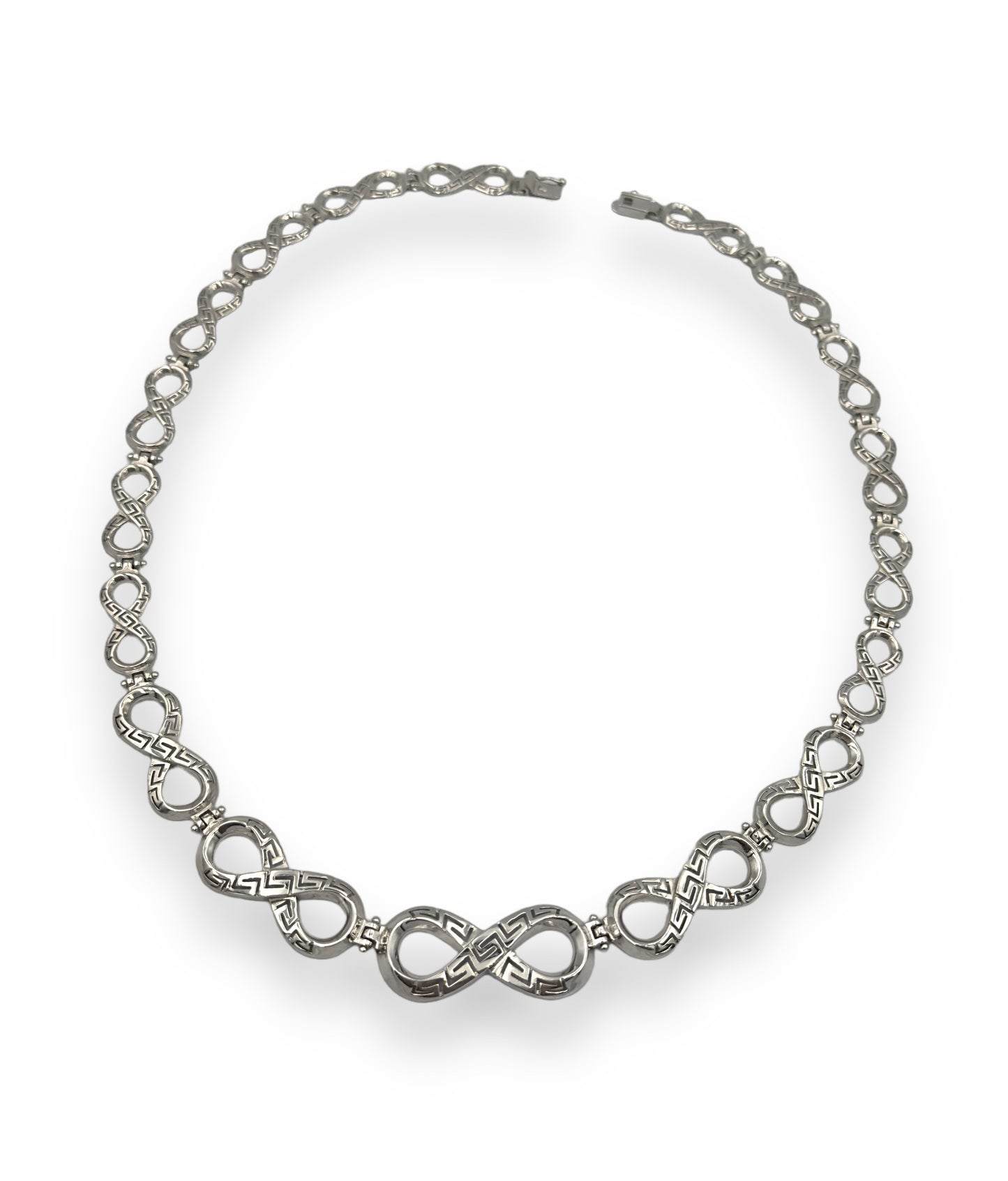 Silver degrade infinity and Meander  design necklace