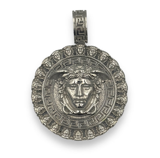 Silver Medusa and Meander design pendant