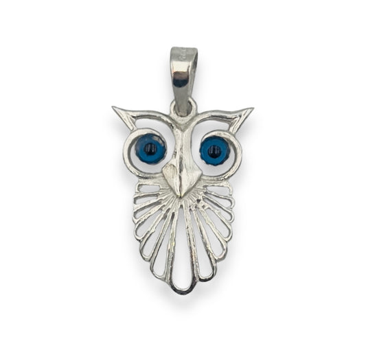 Silver Owl design pendant with synthetic stones