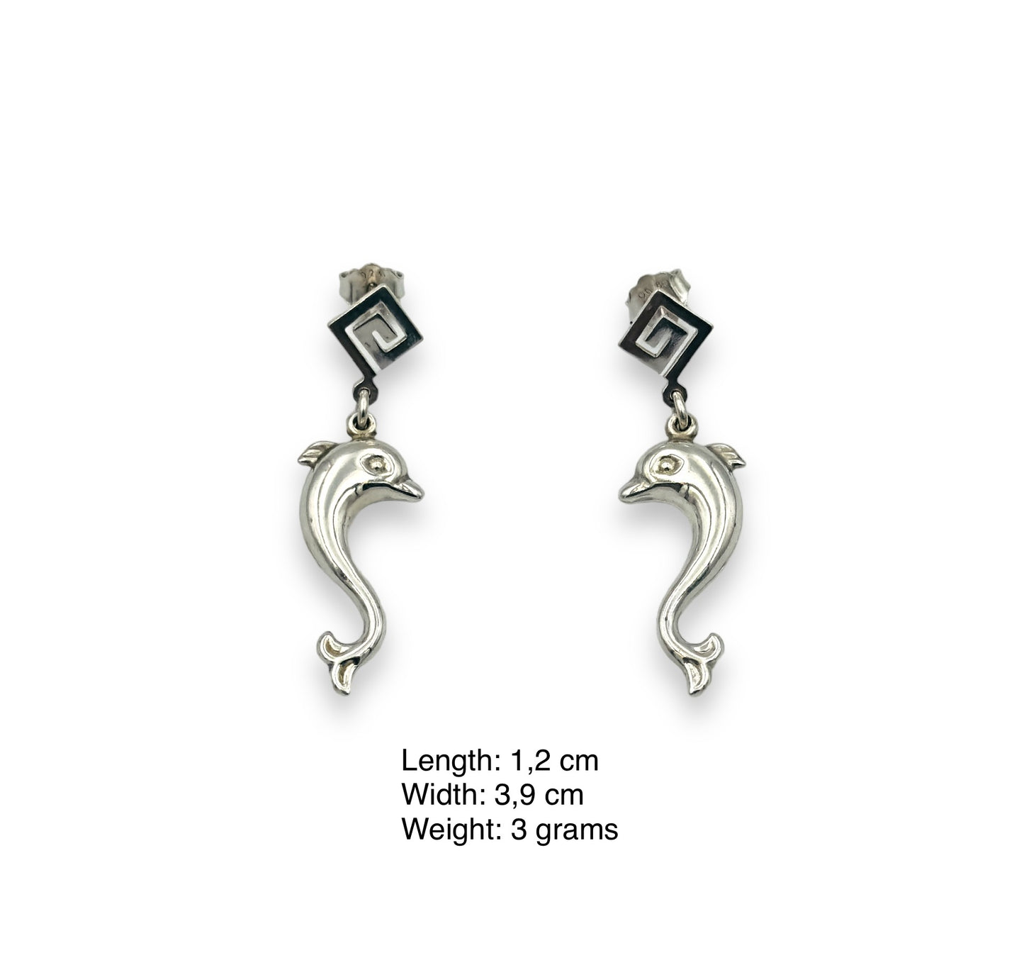 Silver Dolphin and Meander design earrings