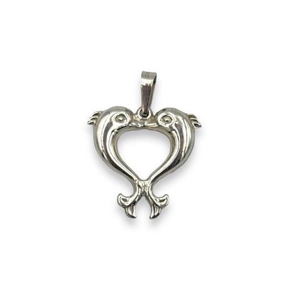 Silver Dolphins heart-shaped design pendant