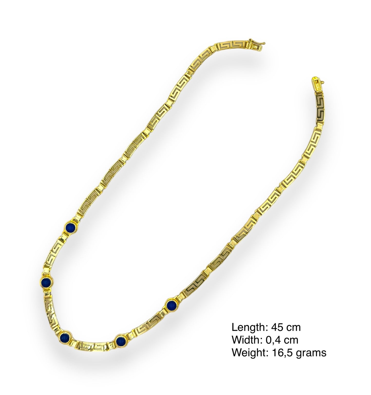 Gold Meander design necklace with Lapis Lazuli stone