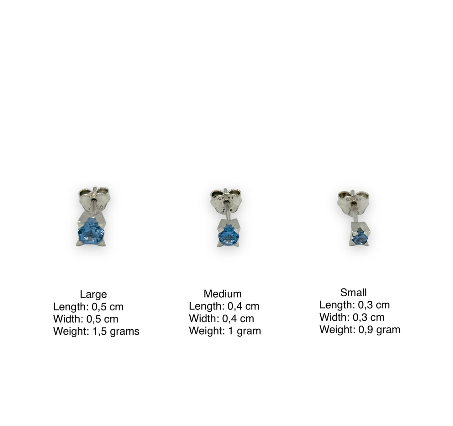 Silver minimal style earrings with light blue Zircon stones