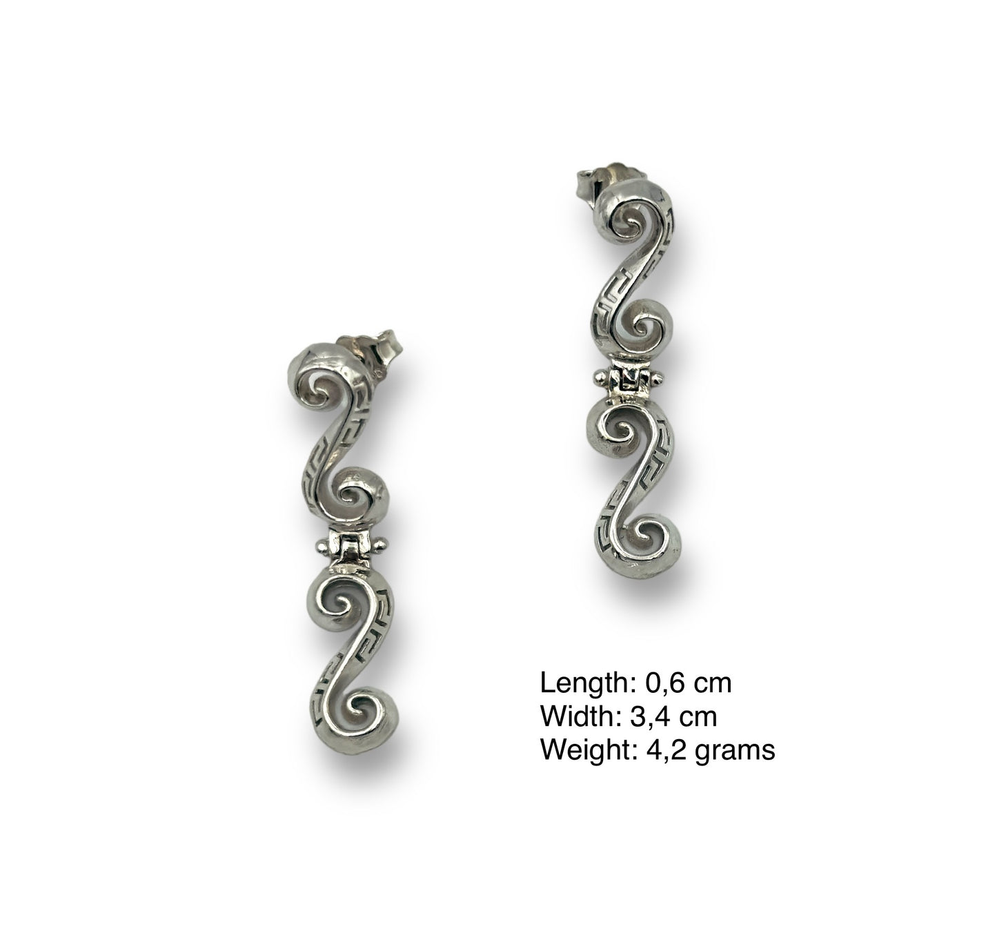 Silver infinity and Meander design earrings