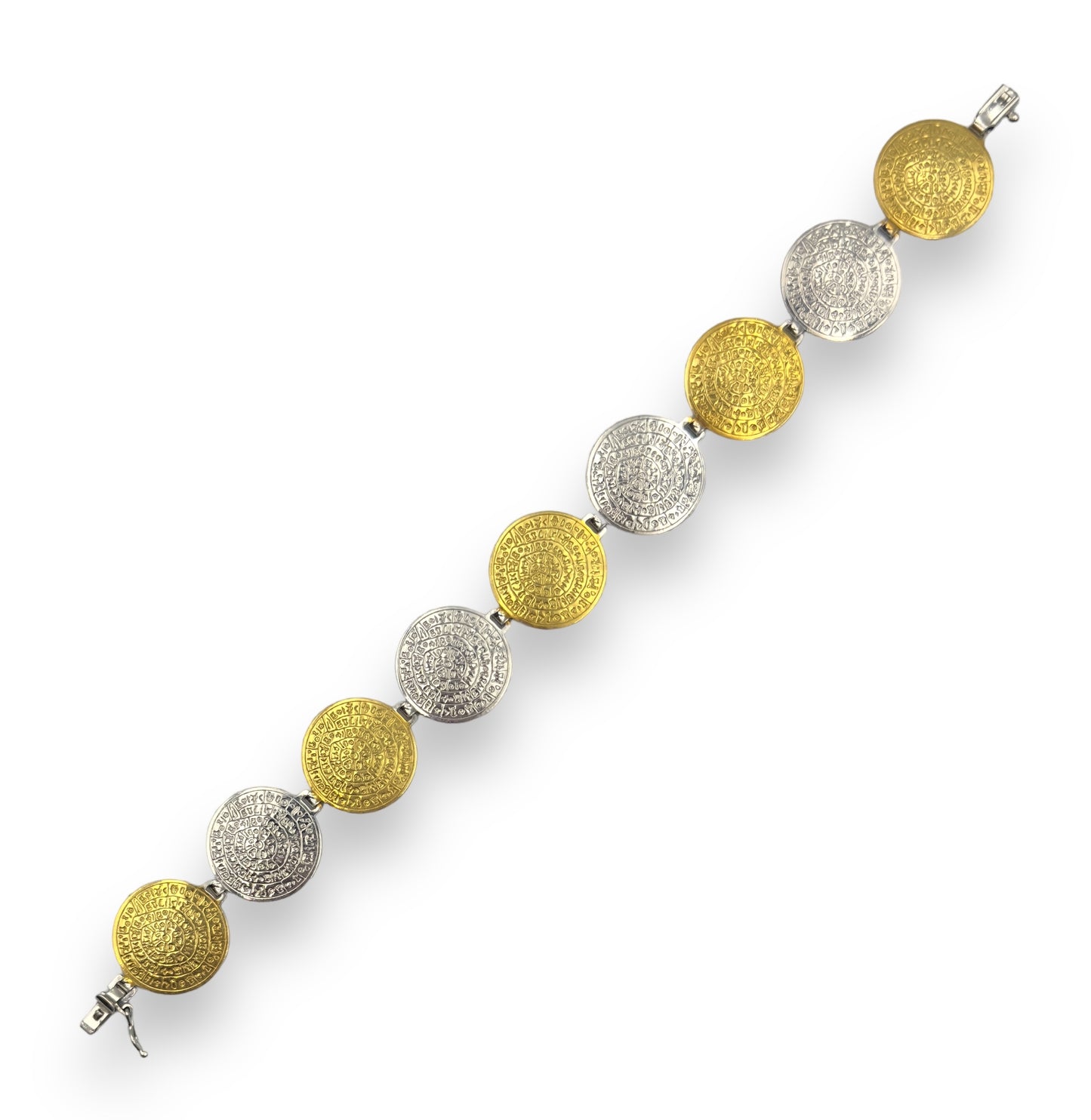 Silver two-toned Disc of Phaistos design bracelet