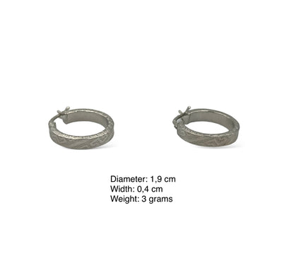 Silver Meander design hoop earrings