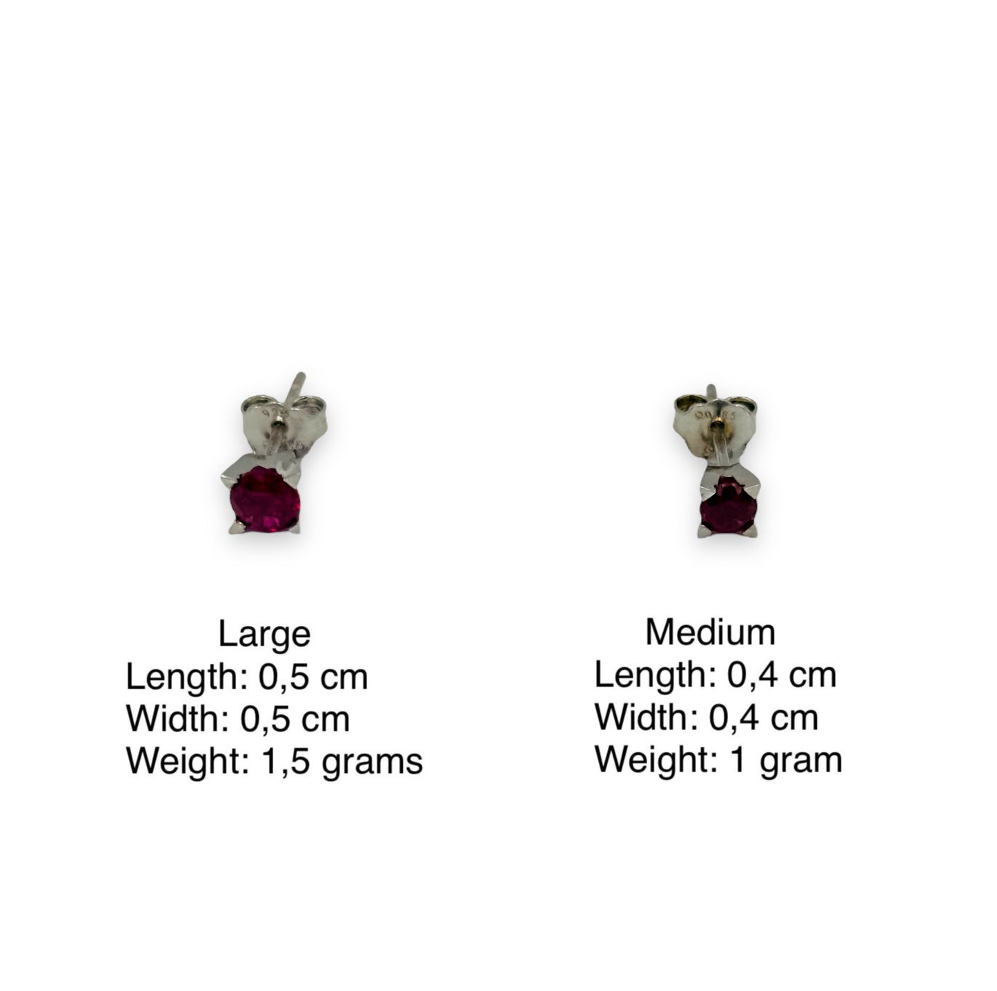 Silver minimal style earrings with red Zircon stones