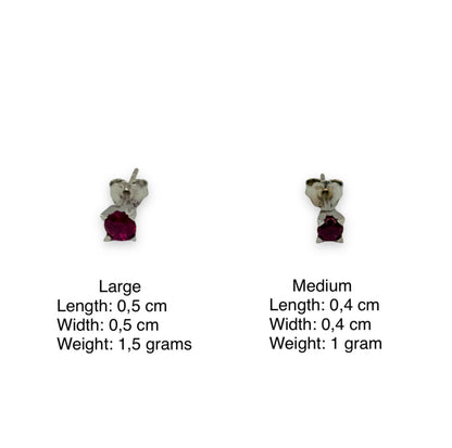 Silver minimal style earrings with red Zircon stones