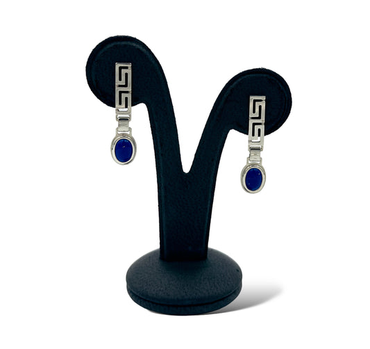 Silver Meander design earrings with Lapis Lazuli stones