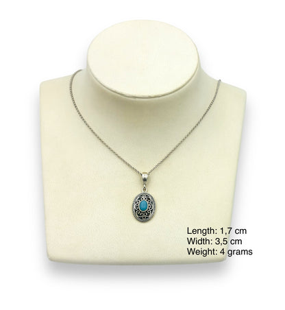 Silver Byzantine style pendant with Turquoise stone