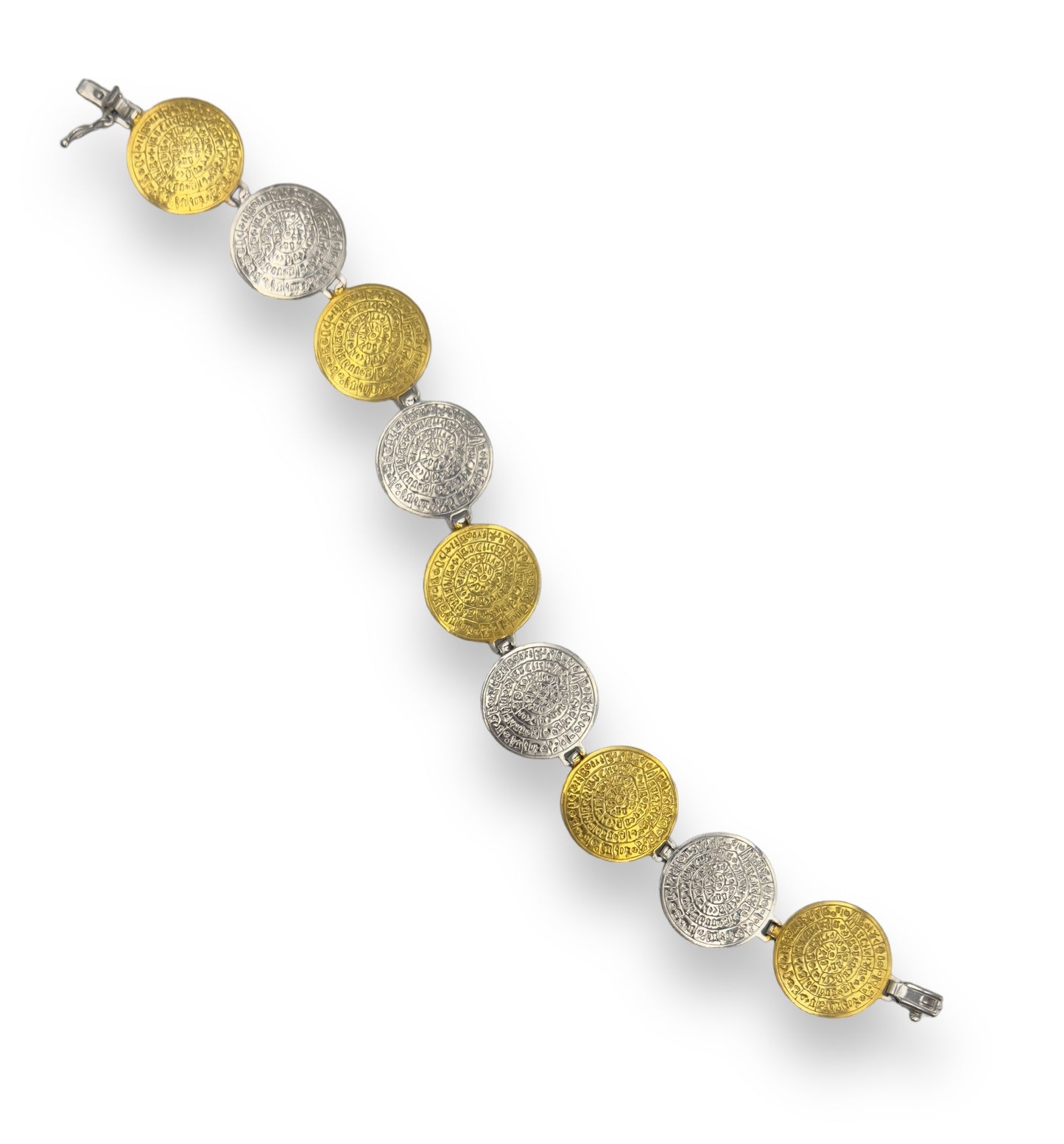 Silver two-toned Disc of Phaistos design bracelet