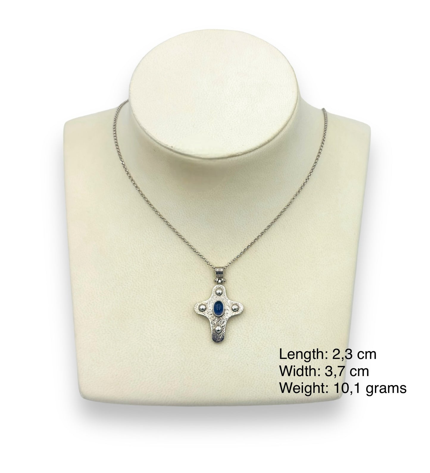 Silver Cross pendant with synthetic blue stone