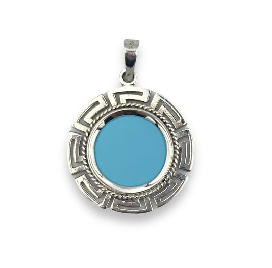 Silver Meander design pendant with Turquoise stone