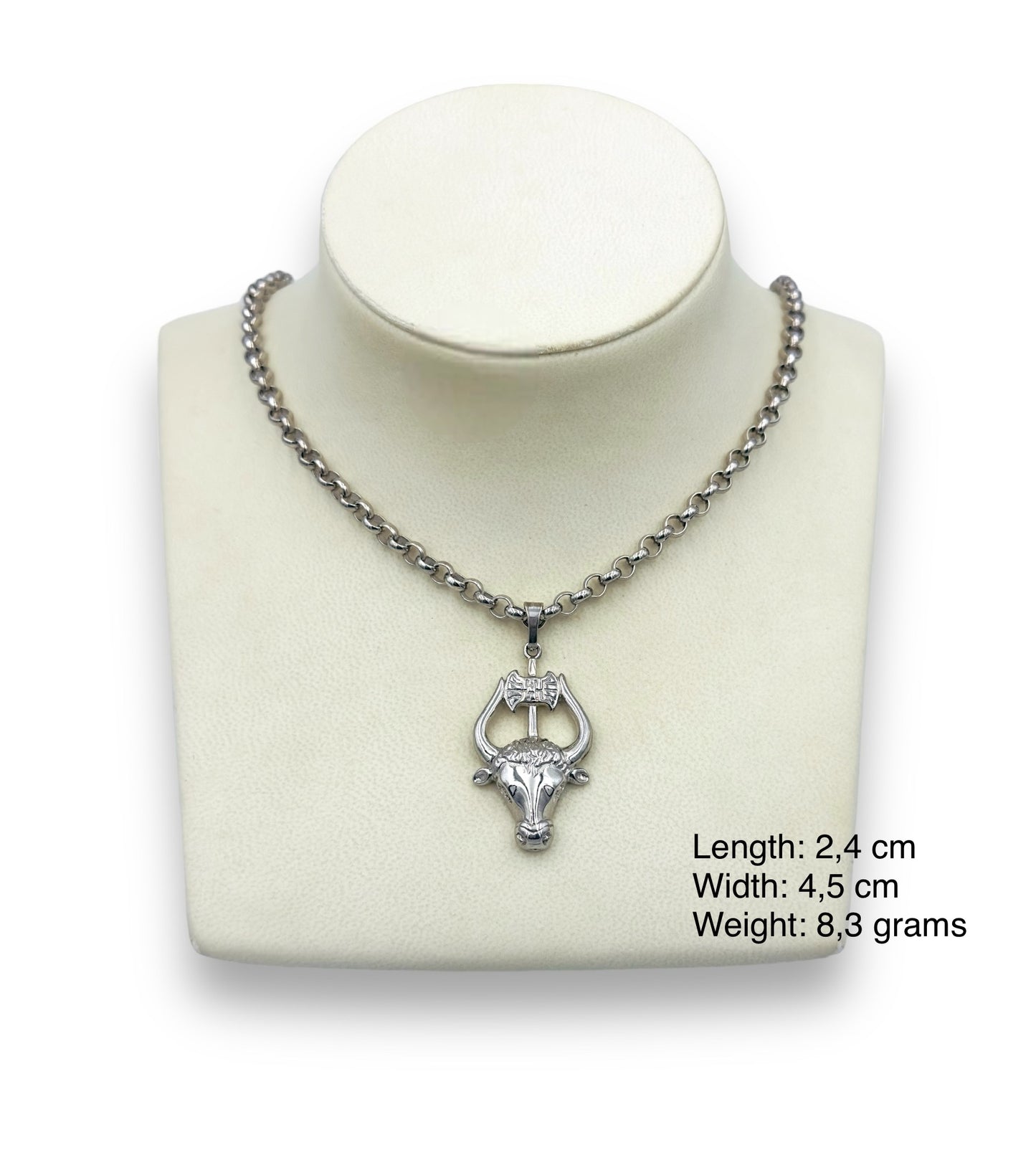 Silver Minoan Minotaur and double-axe pendant