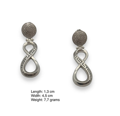 Silver infinity, Meander and Disc of Phaistos design earrings