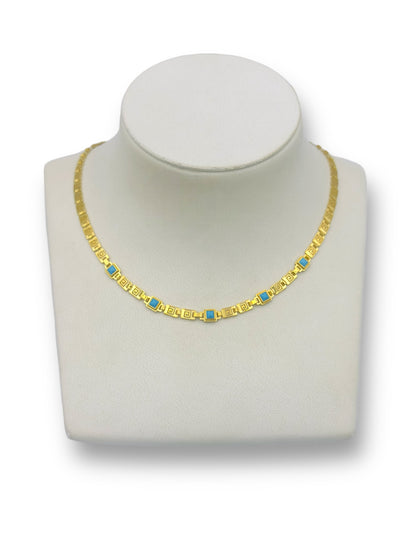 Silver Meander design necklace with Turquoise stones