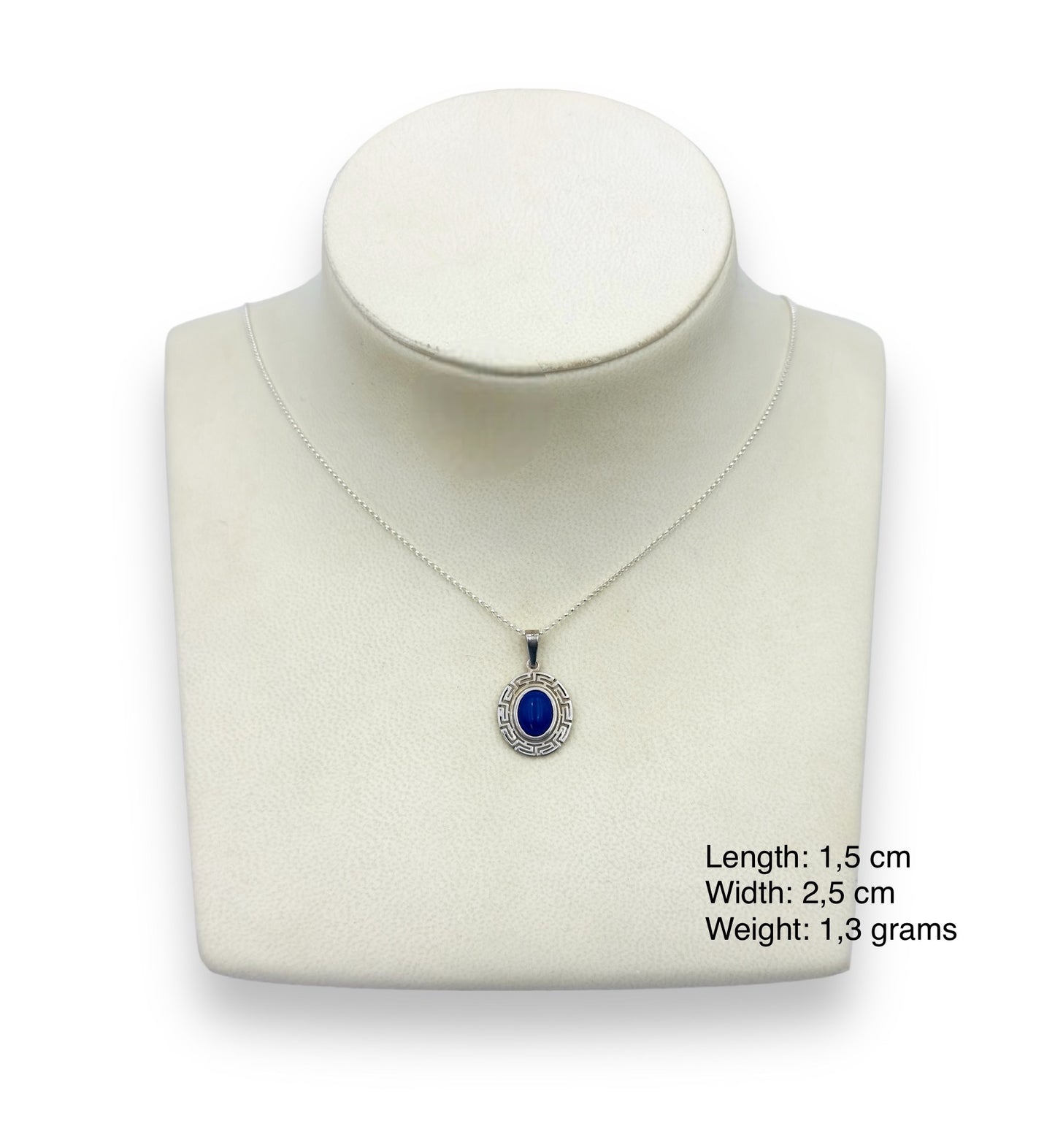 Silver Meander design pendant with Lapis Lazuli or red Coral or white Opal stone