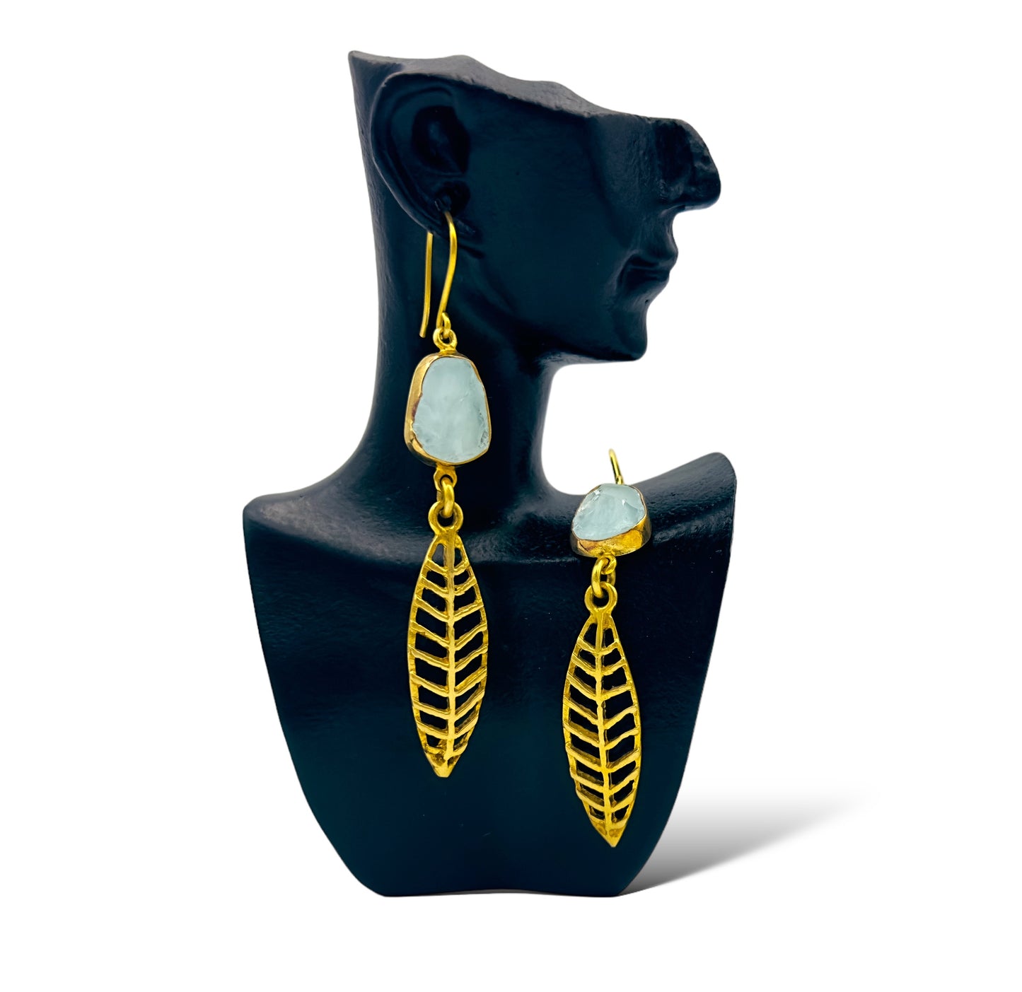 Silver leaf design earrings with aqua Quartz stones